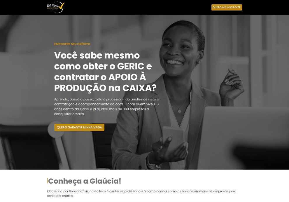 Thumbnail com a visão de primeira dobra de uma landing Page